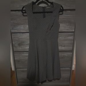 Fitted grey and black polka dot dress